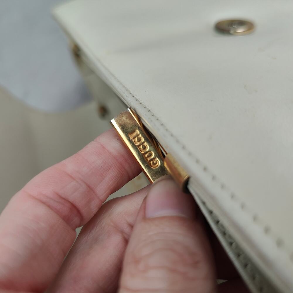 Vintage Gucci Leather Crossbody Bag Small Purse‎ Off-White Cream 80s REPAIRED - Picture 13 of 14